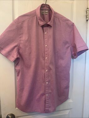 Mango Short-Sleeve Button-Down Shirt - Dusty Rose - Slim Fit